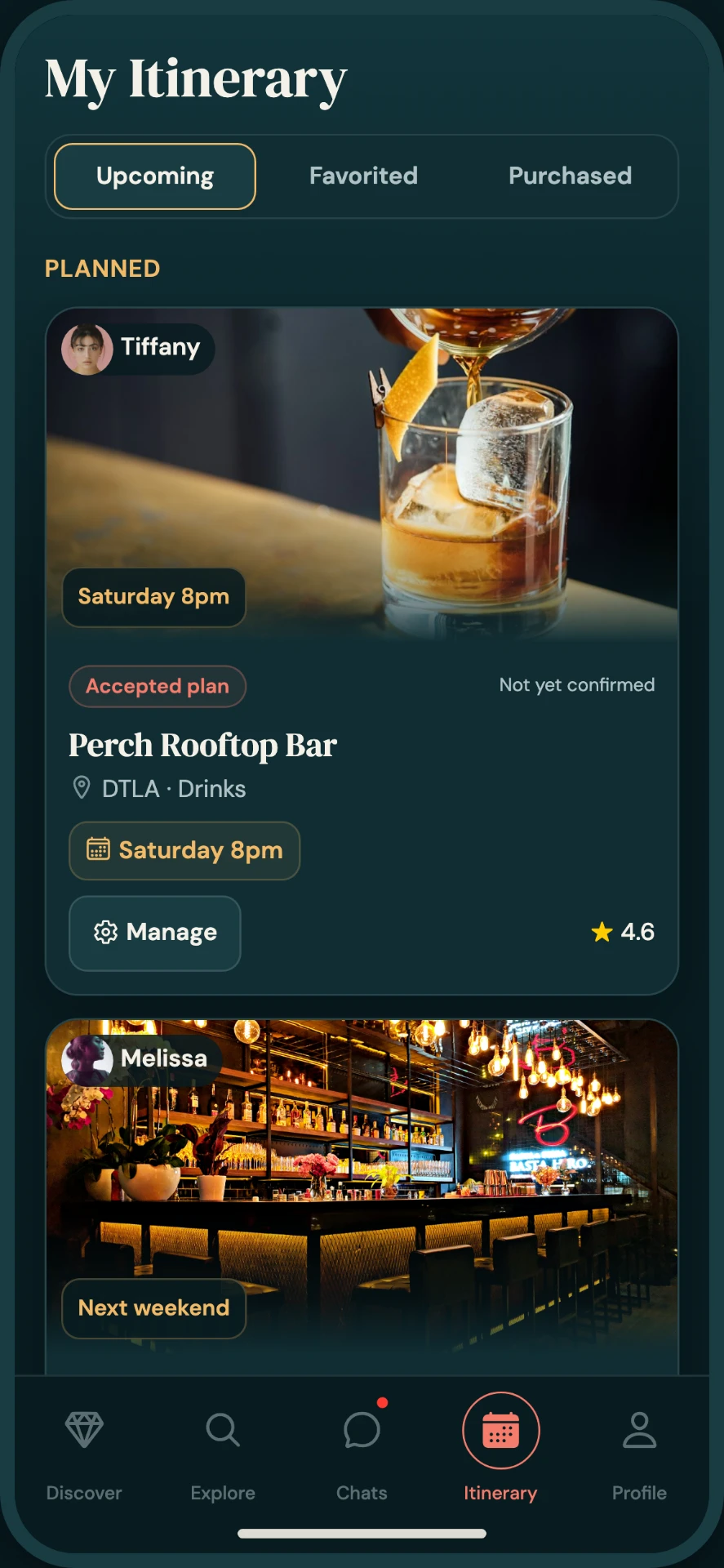 Xperiences itinerary screen